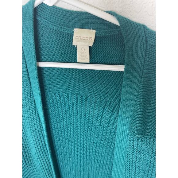 Chico's Green Long Duster Open Cardigan Womens size 0/small has pockets! - Picture 3 of 5